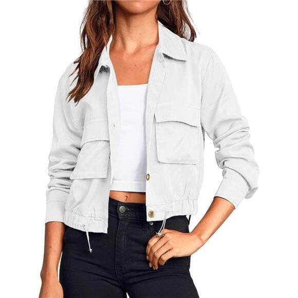 Women's Military Safari Cropped Jackets Button Down Lightweight